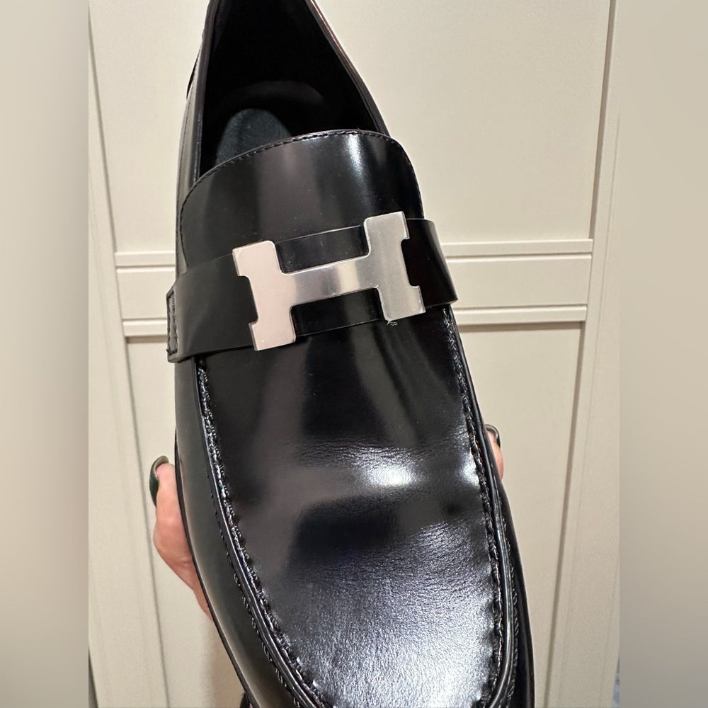Hermes Black Loafers with Silver Accent - Picture 9 of 10